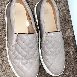 Tan/ gray slip ons